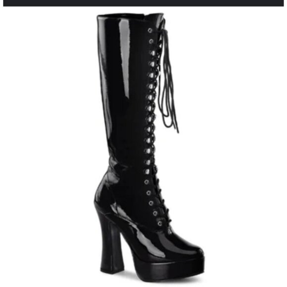 Knee High Lace Up Platform Heels Boots Patent Sexy Dom Goth Clubbing Edgy Size 7 - Picture 1 of 16